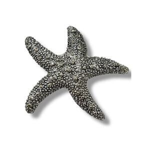 Silvertone Textured Starfish Pendant Statement 2 Inch Beachy Coastal